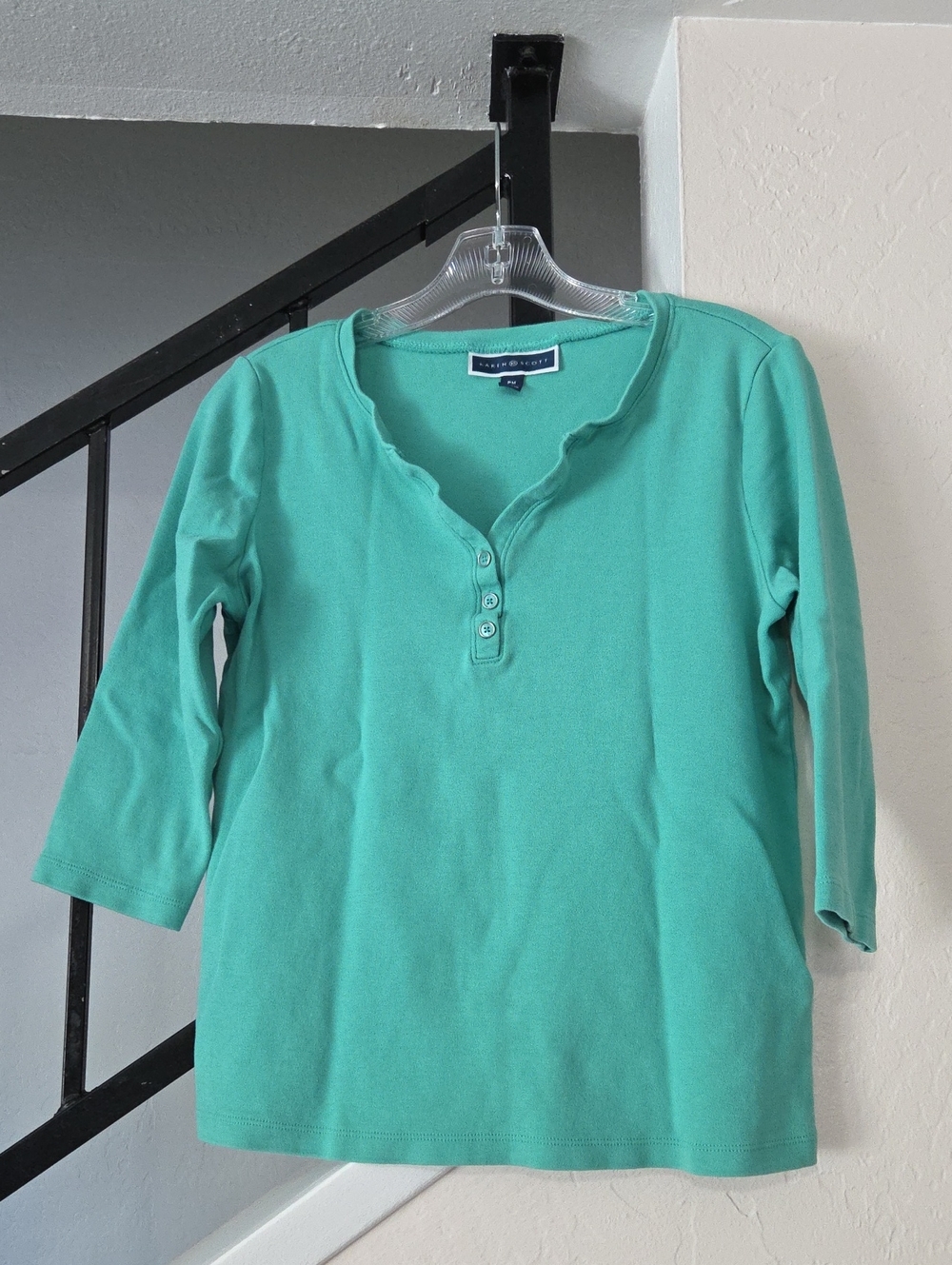 Karen Scott Teal 3/4 Sleeve Henley Top